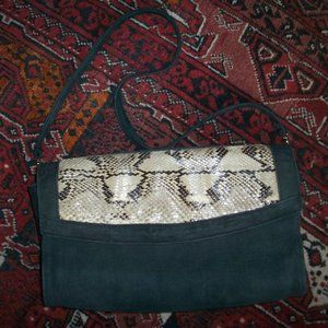 Leather & Snakeskin Suede Shoulder Hand Bag Purse Animal Exotic Purse Clutch